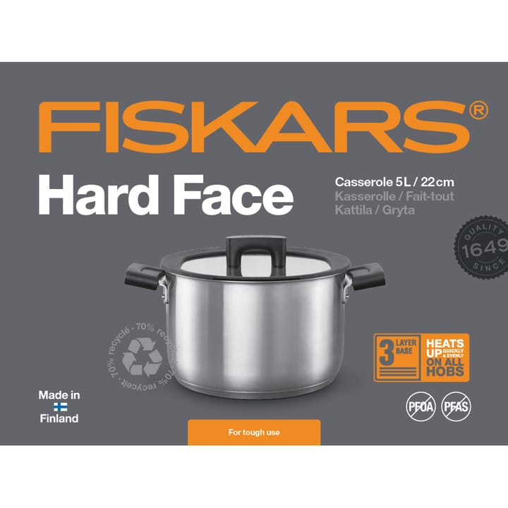 Hard Face Steel κατσαρόλα με καπάκι, 5 l Fiskars