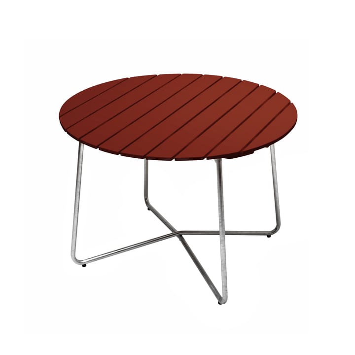 Τραπεζαρία 9A - Dark red lacquered oak-galvanized base, Ø100 cm - Grythyttan Stålmöbler