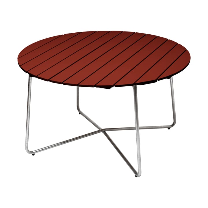 Τραπεζαρία 9A, Dark red lacquered oak-galvanized base, Ø120 cm Grythyttan Stålmöbler