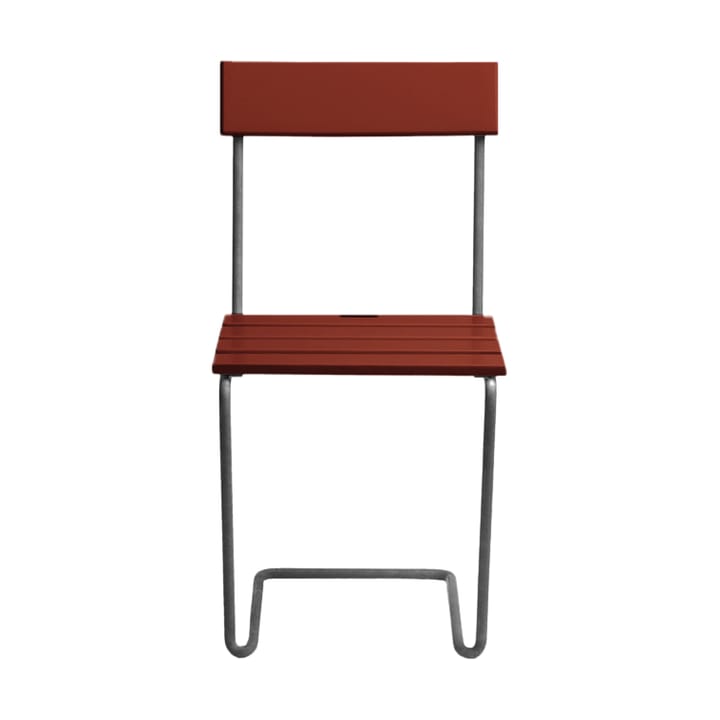 Καρέκλα Stol 1, Dark red lacquered oak-galvanized base Grythyttan Stålmöbler