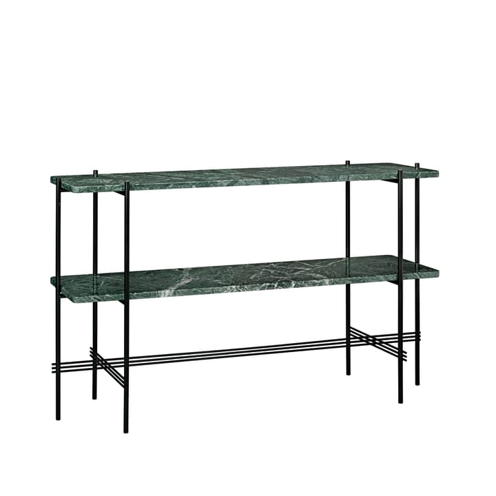 TS Console table 120x30x72 cm - Πράσινο μάρμαρο Γουατεμάλας, μαύρα πόδια, 2 μαρμάρινα ράφια - GUBI