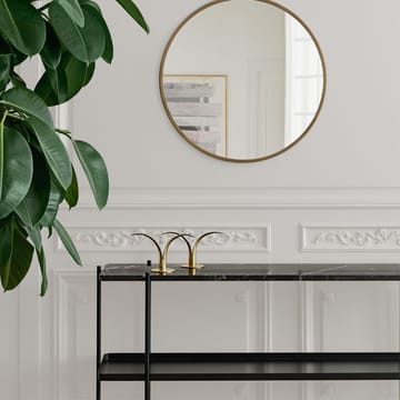 TS Console table 120x30x72 cm - μάρμαρο black marquina, ορείχαλκη βάση, 2 μαρμάρινα ράφια - GUBI