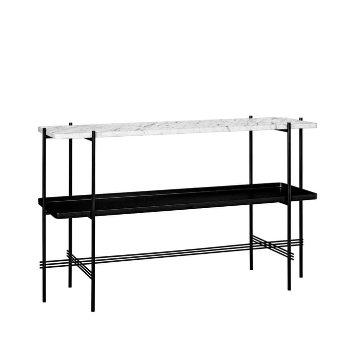 TS Console table 120x30x72 cm - άσπρο μάρμαρο Carrara, μαύρη βάση, με δίσκο - GUBI