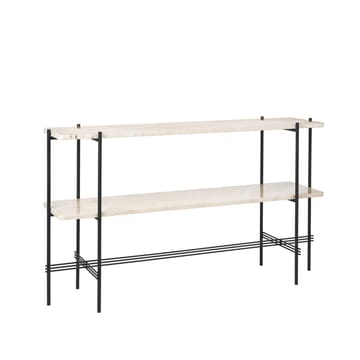 TS Console table 120x30x72 cm - Natural white τραβερτίνη, μαύρη βάση, 2 μαρμάρινα ράφια - GUBI