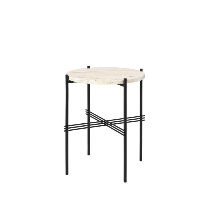 Τραπεζάκι TS Round - Natural white travertine, ø40, black stand - GUBI