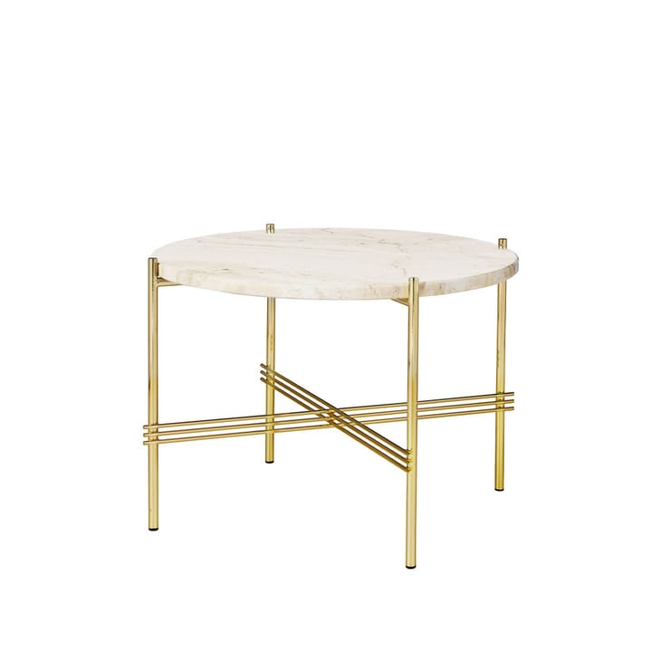 Τραπεζάκι καθιστικού TS Round - Natural white travertine, ø55, brass stand - GUBI