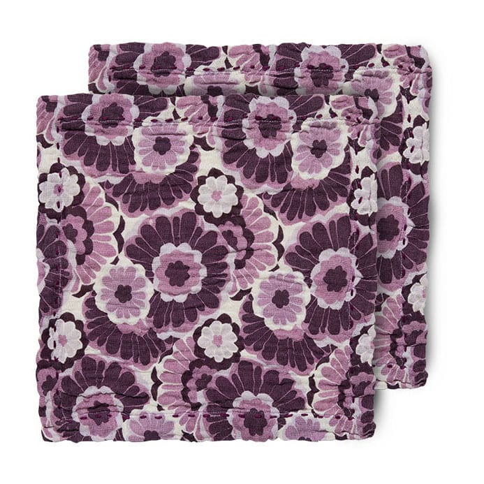 Λουλουδάτη βαμβακερή πετσέτα 30x30 cm 2 τεμάχια - Μπορντώ - HKliving