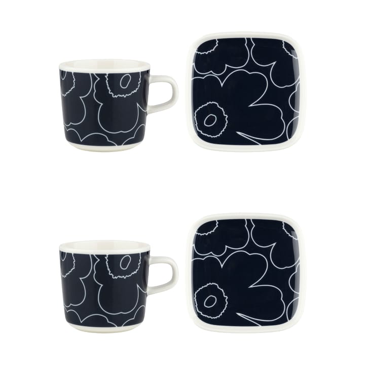 Piirto Unikko φλιτζάνι και πιατάκι σετ 20 cl 4 τεμάχια - White-dark blue - Marimekko