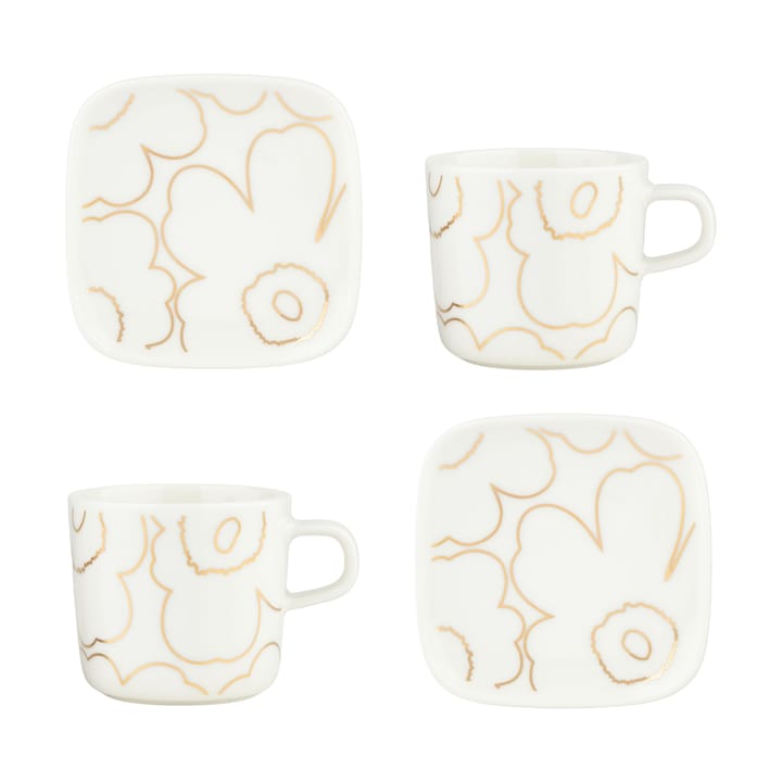 Piirto Unikko φλιτζάνι και πιατάκι σετ 20 cl 4 τεμάχια - White-gold - Marimekko