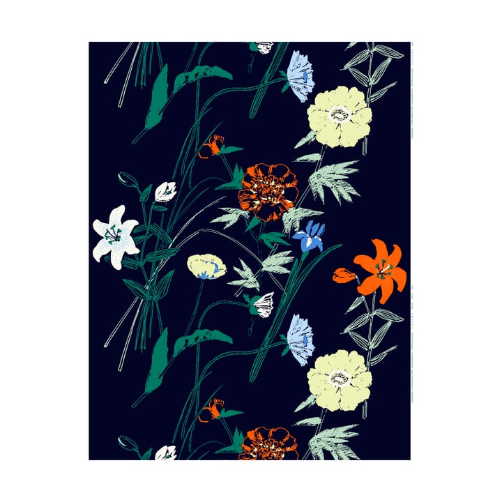 Puutarhakutsut βαμβακερό ύφασμα - Navy-green-sitrone-orange - Marimekko