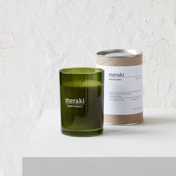 Meraki scented candle green glass 35 timmar - πράσινα βότανα - Meraki