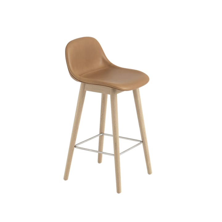 Σκαμπό μπαρ Fiber με πλάτη 75 cm, Leather cognac-oak legs-high Muuto