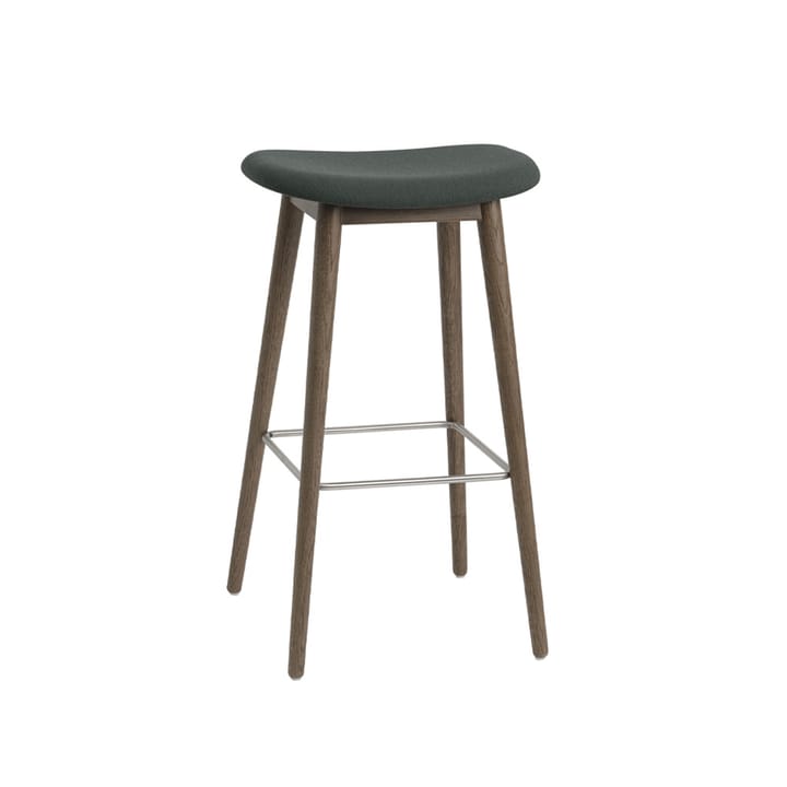 Fiber Bar Stool 75 cm - Ύφασμα twill weave 990 σκούρο πράσινο, καστανόχρωμη δρυός, χαμηλός - Muuto