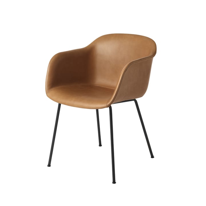 Καρέκλα Fiber tube base - Refine leather cognac-Black - Muuto